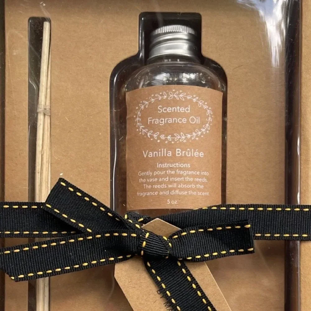 Rae Dunn Ceramic Home Scented Fragrance Oil Diffuser Set 5 Oz “Vanilla Brûlée”